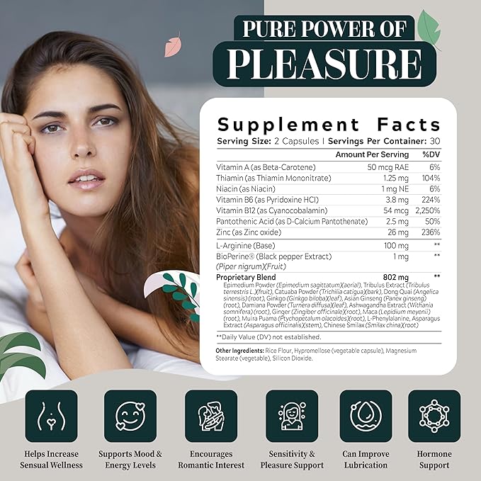 Female Libido Enhancer - Libido Booster for Women to Heighten Desire Balance Hormones Increase Sensitivity - 14 Ingredients for Women's Health - 3rd Party Tested Supplement - 60 Capsules