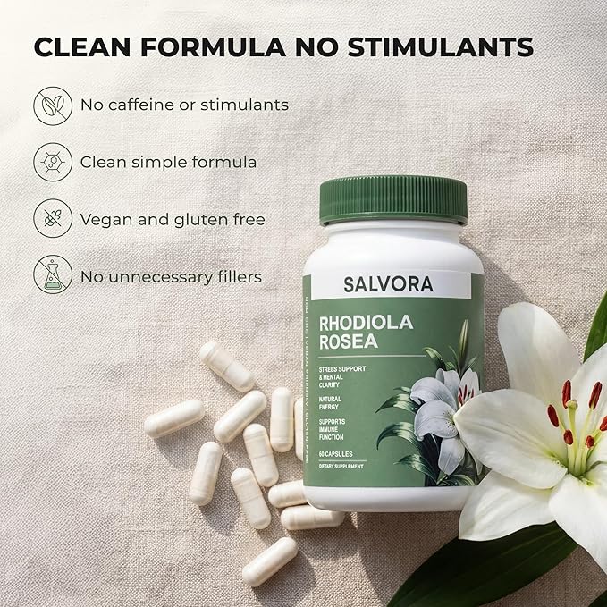 Rhodiola Rosea Supplement – Golden Root Adaptogen Capsules - Rhodiola Rosea Extract Powder Alternative with Salidroside for Stress Support - Energy Focus &amp Performance
