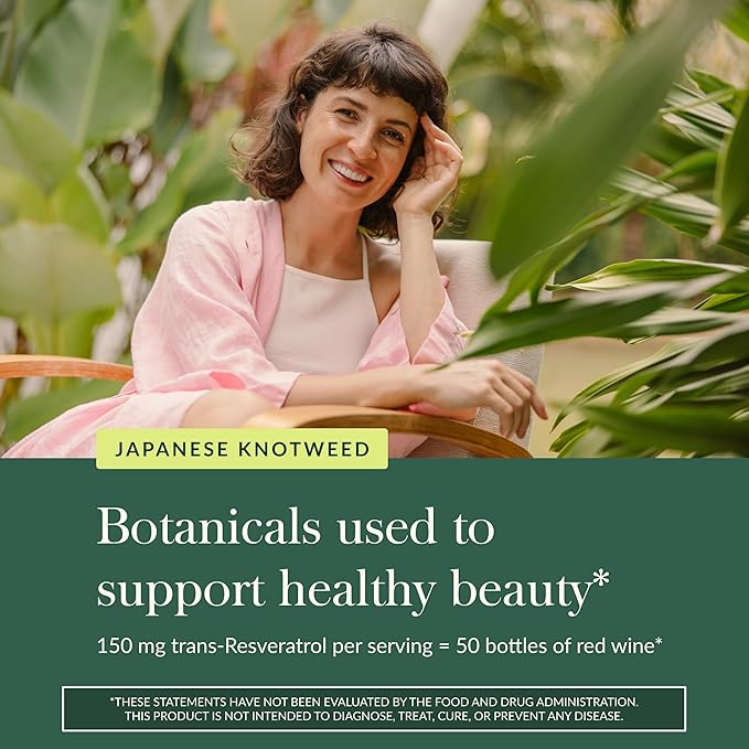 Gaia Herbs Resveratrol - Beauty &amp Radiance Antioxidant Support Supplement* - Made with Japanese Knotweed - Contains 150 mg Trans-Resveratrol per Serving - 50 Liquid Phyto-Capsules (25 Servings)