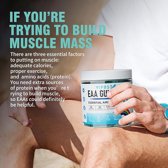 VIFSSG EAA Gummies 120 Gummies (Blue Raspberry) Essential Amino Acids - All 9 Essential Aminos (EAA) and All Branched-Chain Aminos (BCAAs) Non-GMO Gluten Free Vegetarian Friendly