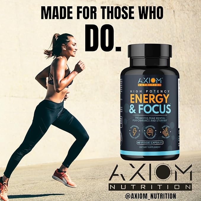 Energy and Focus - Extra Strength 200mg Caffeine and Lions Mane Mushroom Supplement 60 Capsules - with Alpha GPC L-Theanine L-Tyrosine to Support Brain Function and Concentration