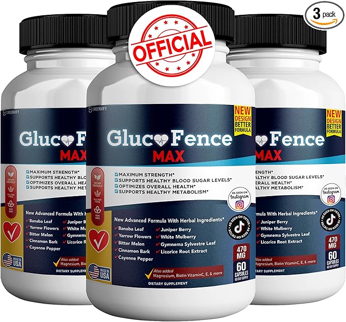 Gluco Fence Max All Natural Formula to Maintain Healthy Levels Maximum Strength Daily Formula Blood Reviews (3 Pack - 180 Capsules)