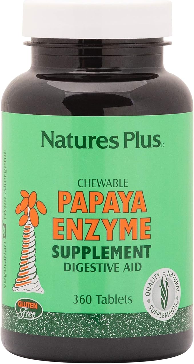NaturesPlus Papaya Enzyme - 360 Chewable Tablets - Digestive Aid Supplement with Amylase &amp Protease - Helps Reduce Gas Bloating Stomach Upset &amp Discomfort - Vegan Gluten Free - 360 Servings
