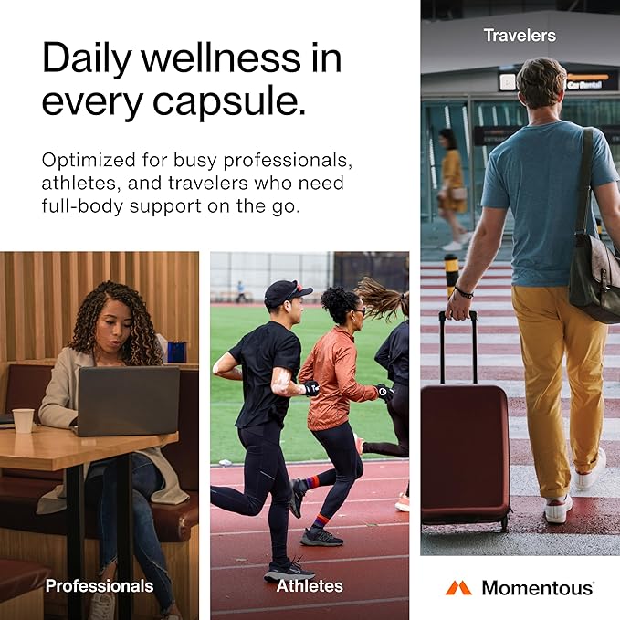 Momentous Essential Multivitamin for Women &amp Men - Complete Vitamin &amp Mineral Complex for Athletes &amp Wellness Enthusiasts - GMO &amp Gluten Free - NSF Certified for Sport - 30 Servings