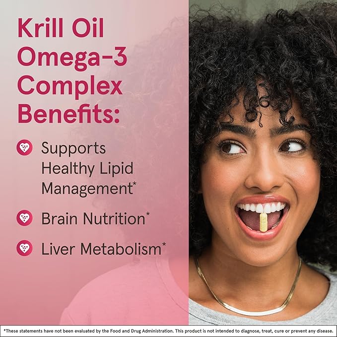 Jarrow Formulas Krill Oil - Phospholipid Omega-3 Complex with Astaxanthin - 120 Softgels - 60 Servings - Supports Lipid Management Metabolism Brain &amp Heart Health - EPA &amp DHA - Gluten Free -
