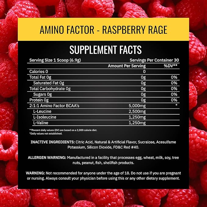 Nutrithority - BCAA Powder Post Workout Recovery Powder with BCAAs Amino Acids L-Isoleucine L-Leucine and L-Valine Improve Muscle Recovery and Hydration Sugar Free (Raspberry Rage) (30 Servings)