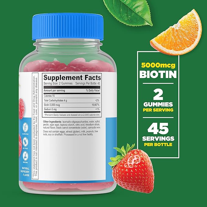Lifeable Sugar Free Prebiotic Fiber + Biotin Gummies Bundle - Great Tasting Vitamin Supplement Gluten Free GMO Free Chewable Gummy