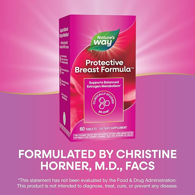 Nature's Way Protective Breast Formula Supports Balanced Estrogen Metabolism* Supports Premenstrual Breast Comfort* with BR-DIM Turmeric Extract and Vitamin D3 60 Tablets (Packaging May Vary)