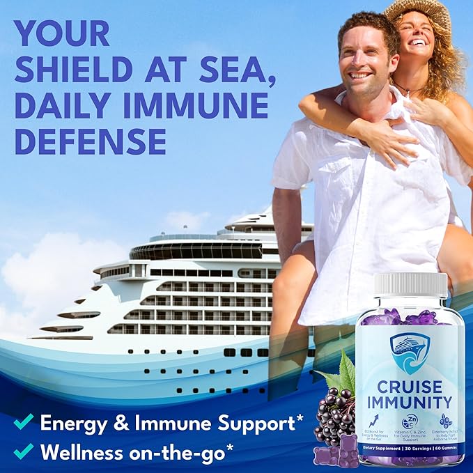 Immune Support Gummies for Cruisers with Vitamin C B12 Zinc Elderberry Extract 60 Gummies 30 Servings Cruise and Travel Specific Wellness Supplement
