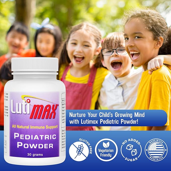 Lutimax Pediatric Powder Brain Supplement with Luteolin &amp Rutin for Kids - Memory Focus Muscle &amp Immune Support Brain Supplements - Nootropic Antioxidants - 200 Servings