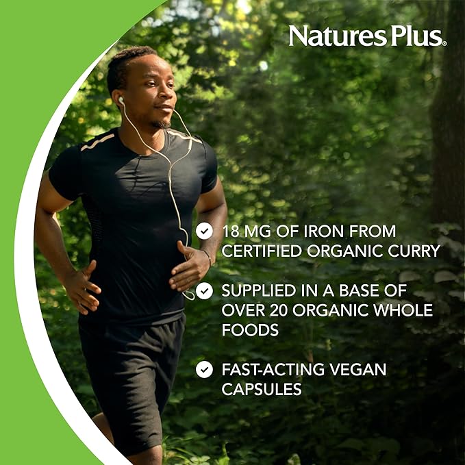 NaturesPlus Source of Life Garden Iron - 30 Quick-Release Capsules - Plant-Based Iron Supplement with 20+ Whole-Food Extracts - Fast Acting - USDA Certified Organic - 30 Servings