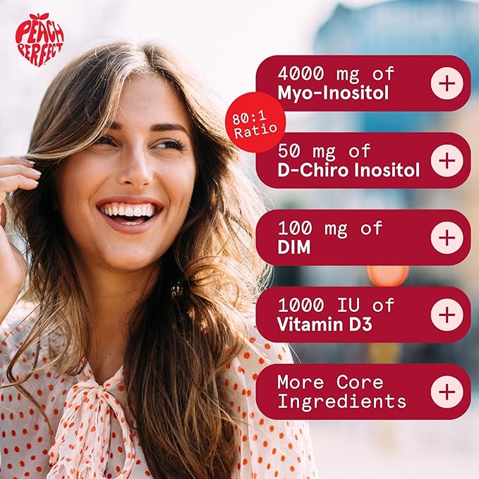 Peach Perfect Inositol Powder Multivitamin Pink Lemonade Flavor – 4g Myo &amp D-Chiro Inositol DIM Zinc Magnesium Glycinate Vitamin D3 – Supports Women’s Health Cycle Energy 30 SVG