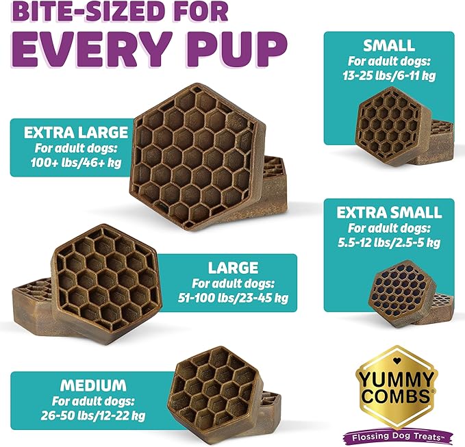 Yummy Combs Dog Dental Treats – Vet VOHC Approved Removes Tartar &amp Cleans Teeth – Yummy High Protein Chicken Treat for Extra Large Dogs (Mini Pack 4 Count)