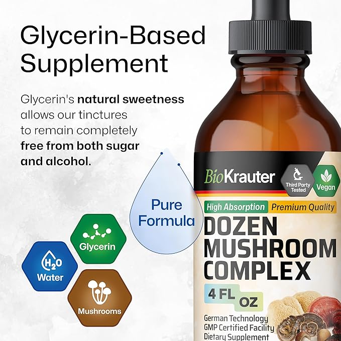 BIO KRAUTER Adrenal Support Tincture 4 Fl. Oz. &amp Dozen Mushroom Tincture 4 Fl. Oz.