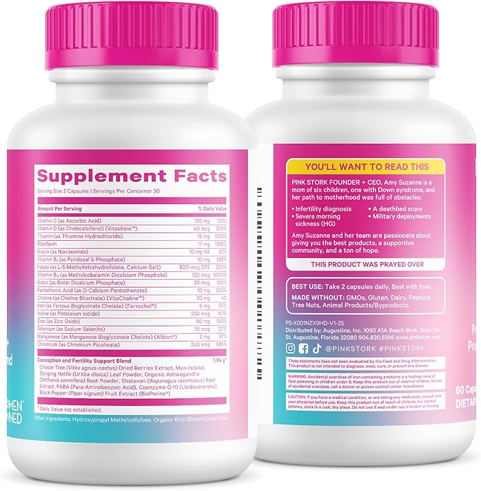 Pink Stork Fertility Supplements for Women | 2-in-1 Conception Support with Inositol Folate + CoQ10 | Cycle Regularity Hormone Balance + Reproductive Wellness | 60 Capsules