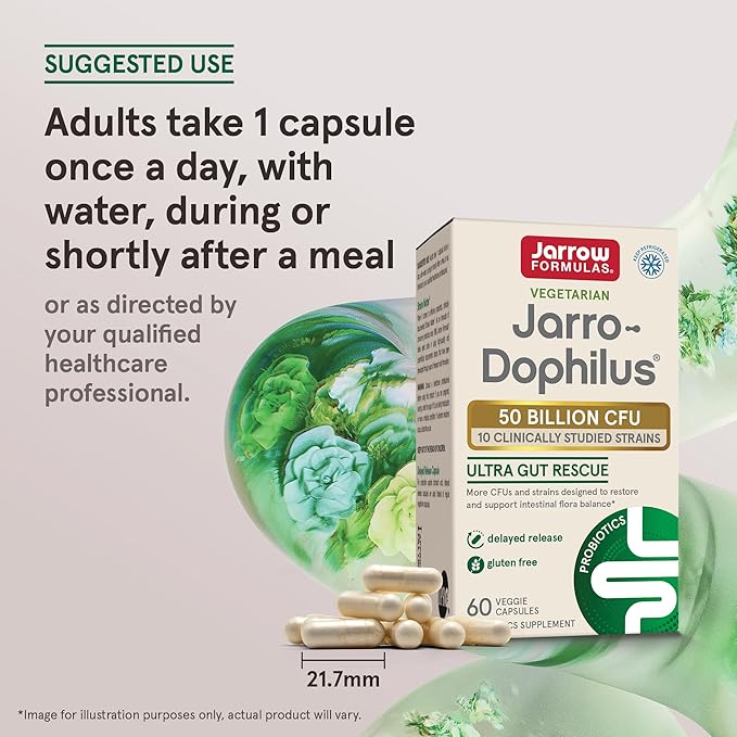 Jarrow Formulas Jarro-Dophilus Ultra Gut Rescue - 50 Billion CFU Per Serving - Probiotics Restore Protect &amp Maintain Intestinal Flora - 60 Servings (Delayed Release)