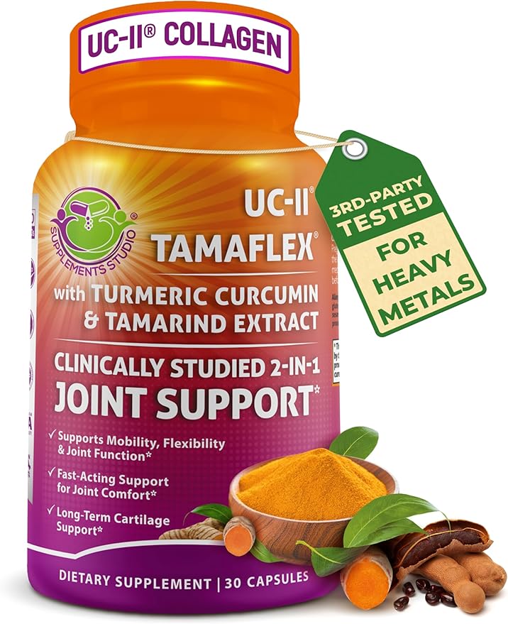 Joint Support Supplement with UC-II® &amp TamaFlex® – Undenatured Type II Collagen Turmeric &amp Tamarind for Joint Health Flexibility &amp Mobility – Natural Cartilage Support – Glucosamine-Free