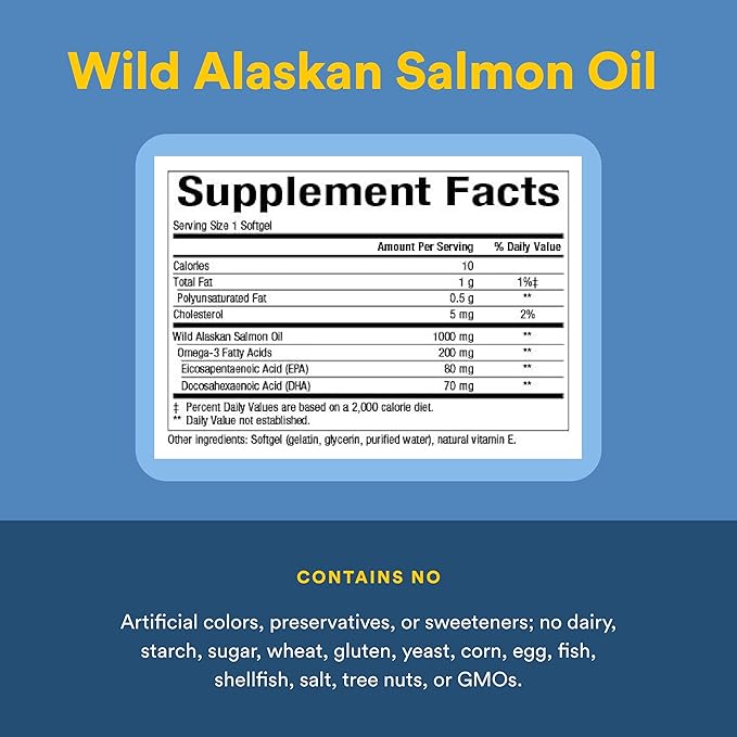 Natural Factors Wild Alaskan Salmon Oil Provides Omega-3 EPA DHA &amp Vitamin D Supports Brain &amp Heart Health 180 Softgels