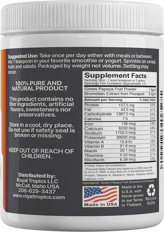 Pineapple Bromelain Digestive Enzyme Supplements a Blend of Green Papaya Powder and Bromelaine 350 Grams