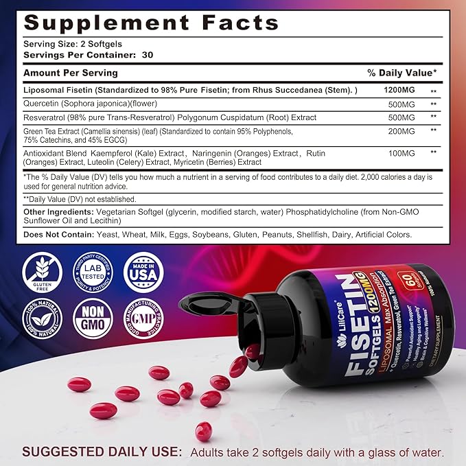 LILICARE Fisetin Supplement Potassium Citrate Gummies 2 Pack