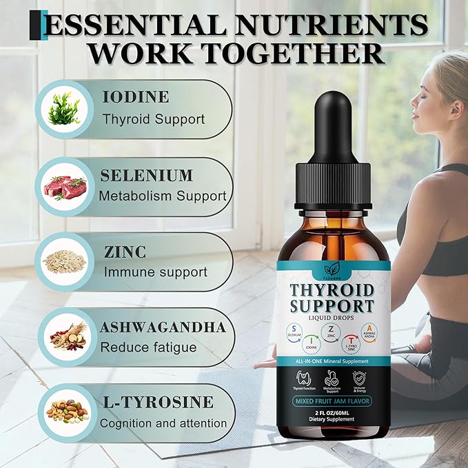 （2 Pack）Thyroid Support For Women And Men Liquid DropsThyroid Drops With Selenium Zinc Iodine L-Tyrosine Ashwagandha For Energy &amp Metabolism Support Hormone BalanceVeganAdditives Free - 4 Fl.