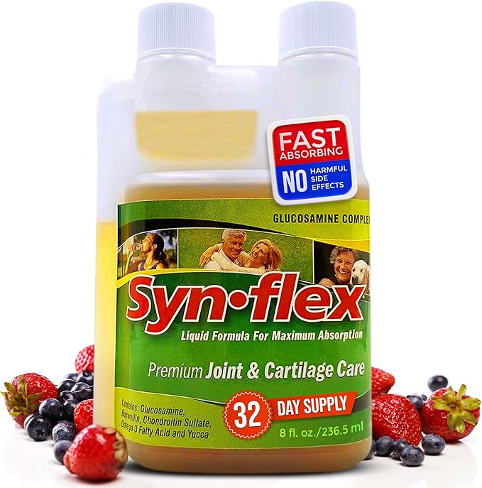 Synflex Liquid Glucosamine Original Formula - Chondroitin Vitamins Minerals - Drink Supplement for Men &amp Women Helps Support Joint &amp Cartilage Health - Berry Flavor 32 Day Supply