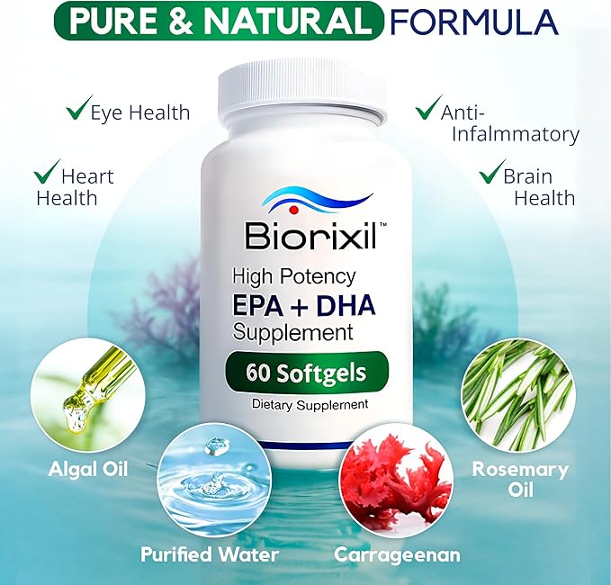 Vegan Omega-3 Fish Oil Alternative from Algae Oil - High Potency EPA &amp DHA Supplement - Easy to Swallow Small Soft Gel Capsules