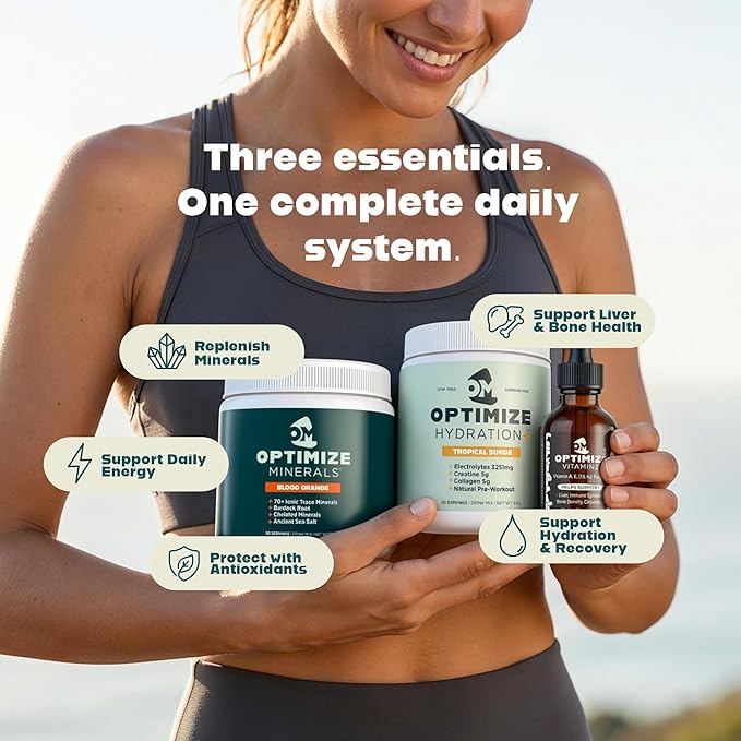 Optimize Minerals Blood Orange and Tropical Surge Hydration Bundle | All in-One Supplement Pack Ionic Trace Mineral Blend Electrolyte and Micronutrient Support