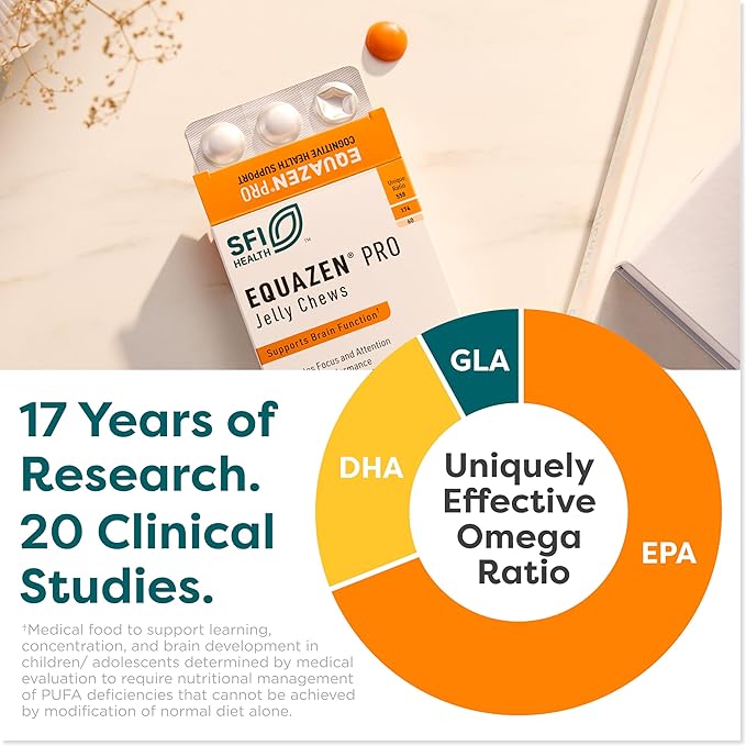 Equazen Pro SFI Health Fish Oil Jelly Chews - Omega 3 &amp Omega 6 for Kids &amp Teens - EPA GLA &amp DHA for Kids Mood Memory &amp Focus Support - Optimized for Bioavailability &amp Absorption