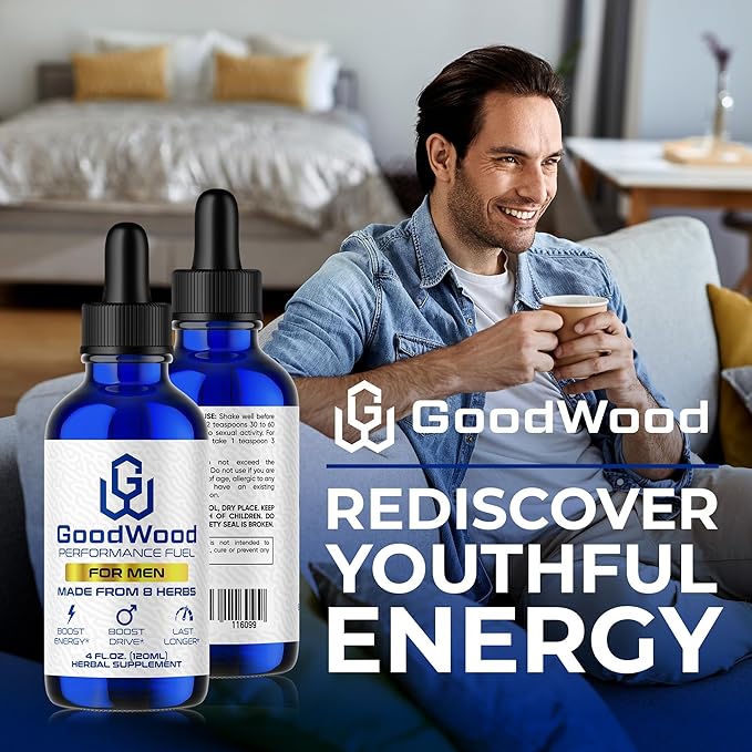 GoodWood - Male Liquid Drops - Increases Stamina and Size - Improves Energy Drive and Power - for Men Ages 30 40 50 60+ - Made with 8 Herbs and Organic - One Pack
