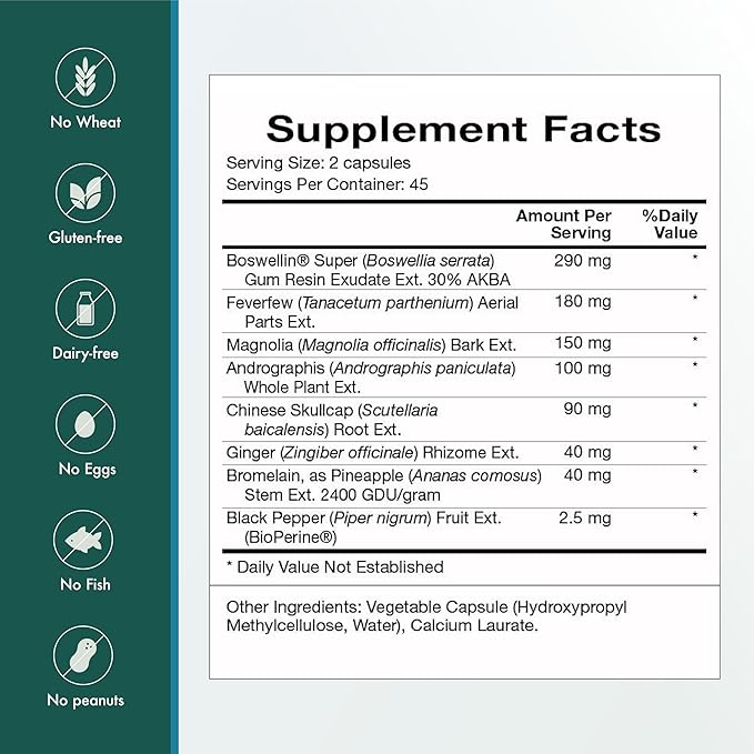 Natura Health Products InflamAway Supplement - Modulate a Healthy Inflammatory Response - Featuring Boswellia Serrata Bromelain Ginger Black Pepper (BioPerine) and Chinese Skullcap (90 Capsules)