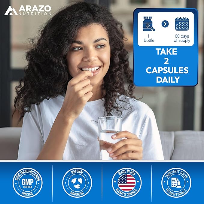 5-HTP 200 MG Per Serving Plus Calcium for Mood Sleep – Supports Calm and Relaxed Mood – 99% High Purity – 120 Capsules – Arazo Nutrition