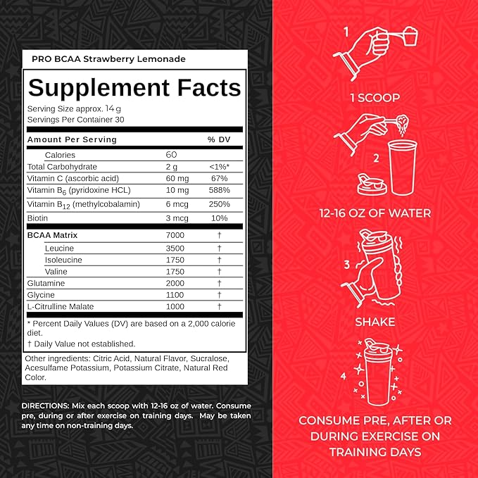 Max Muscle Pro BCAA Aminos for The Relentless 7G BCAA Post Workout Muscle Recovery (Strawberry Lemonade)