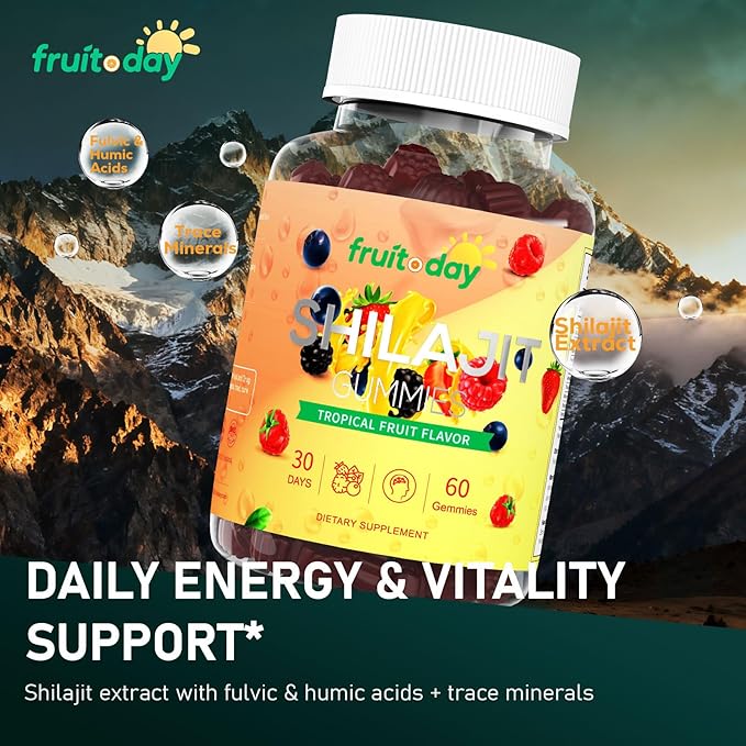 Himalayan Shilajit Gummies 600mg per Serving Daily Energy &amp Vitality Support Tropical Fruit Flavor 60 Count