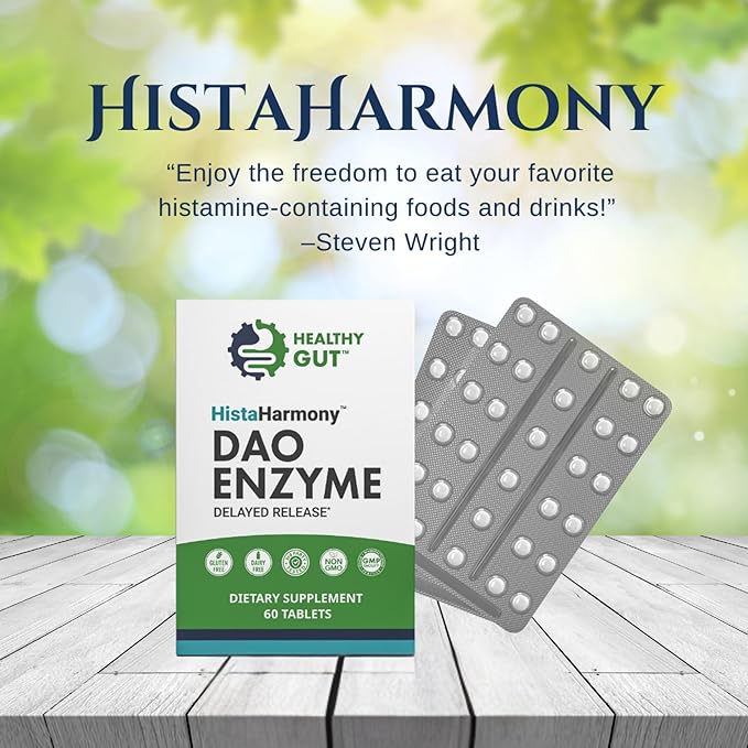 Healthy Gut HistaHarmony | Delayed Release DAO Enzyme Supplement | 30000 HDU Diamine Oxidase Histamine Blocker | 60 Servings