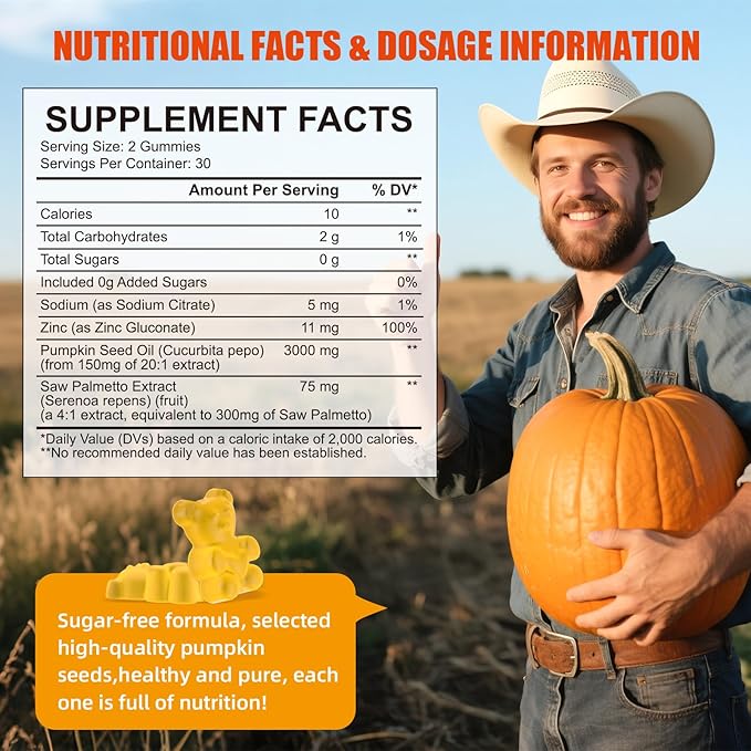 Pumpkin Seed Oil with Saw Palmetto: Pumpkin Seed Oil Gummies Extract Sugar-Free 3000mg Per Serving for Hair Growth Urinary Bladder &amp Prostate Health Non-GMO