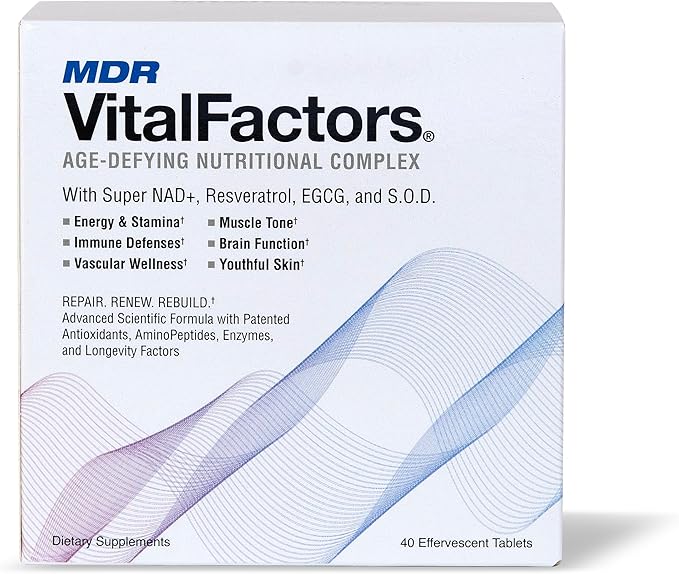 VitalFactors Anti-Aging Drink Mix – Effervescent Tablets with Super NAD⁺ Superoxide Dismutase Resveratrol Vitamin B12 &amp D3 – Boosts Energy Supports Longevity Cellular Health &amp Vitality