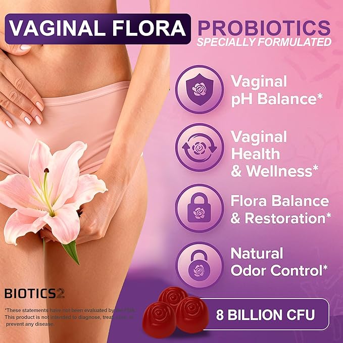 Flora12 Vaginal Probiotics for Women pH Balance Gummies with Prebiotics 8x Billion Probiotics 5x Extracts Saw Palmetto Dong Quai Motherwort Wild Kelp &amp Yam | Vegan Sugar-Free Gluten-Free 120 C