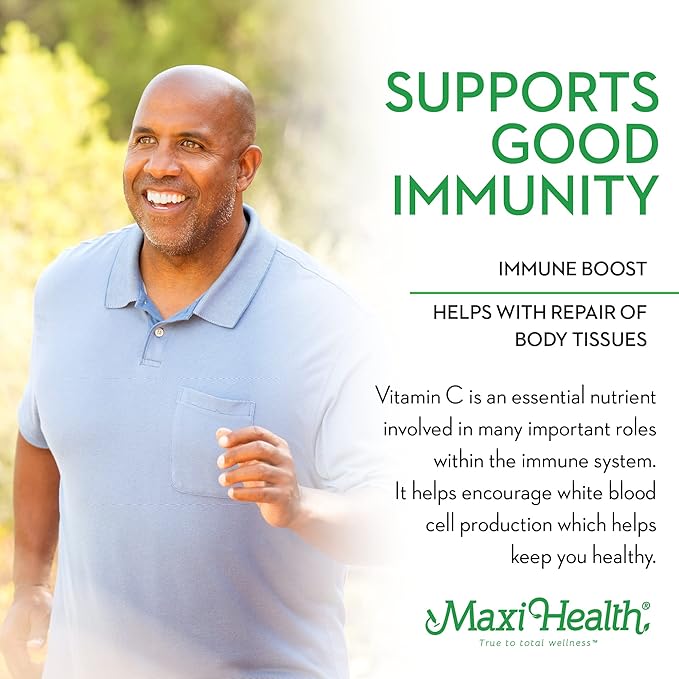 Maxi Health Vitamin C 1050mg – Buffered C Complex with Calcium Ascorbate &amp Bioflavonoids – Immune Support Supplement Non-Acidic Gentle on Stomach Gradual Release – 90 Tablets