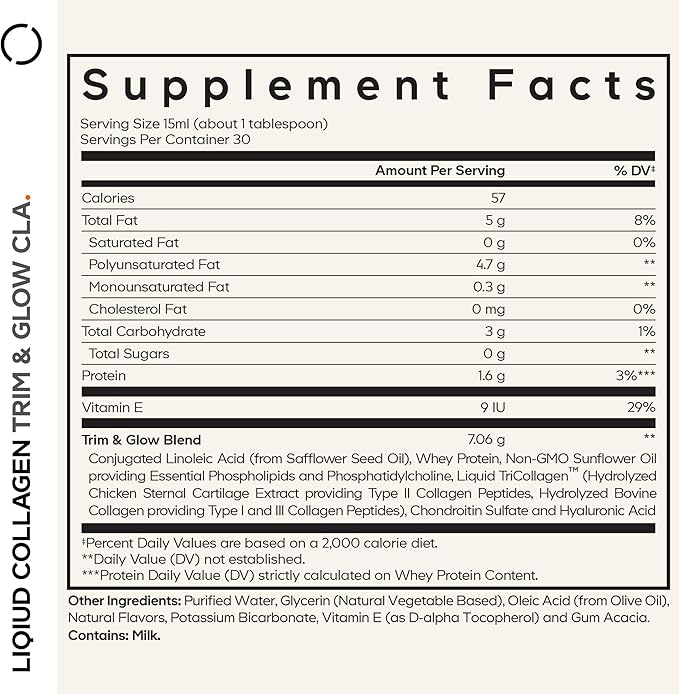 Codeage Liquid Collagen Supplement Chocolate Flavor Beauty Trim &amp Glow Liposomal Collagen Peptides CLA Conjugated Linoleic Acid Hyaluronic Acid Vitamin E Hydrolyzed Non-GMO 15.22 fl oz