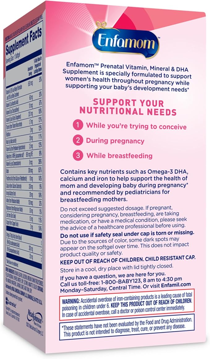 Enfamom Prenatal Vitamin Supplement for Pregnant and Lactating Women from Enfamil 30 Softgels Omega-3 DHA + Folate + Calcium