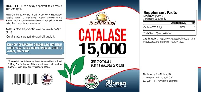 Rise-N-Shine Catalase Supplement 15000 - Powerful Antioxidant Enzyme for Hair Health - Hair Supplements for Strong Hair Support - 30 Day Supply
