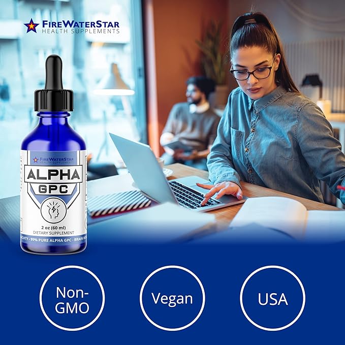 FWS Alpha GPC 300 mg Liquid Alpha GPC Choline Organic Non-GMO Fast Acting Nootropic Brain Supplement for Memory and Focus Supports Healthy Brain Function for Mental Clarity