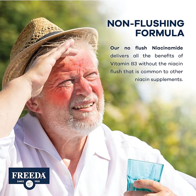 Freeda Niacinamide - Vitamin B3 Niacinamide 250 mg - Vegetarian No Flush Niacin Formula - B3 Vitamins Niacinamide Supplement - Niacin Flush Free Niacin Supplement Vitamin B3 Nicotinamide 500 Capsules
