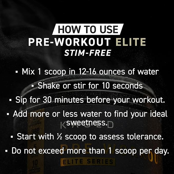 Kaged Pre Workout Elite Stim Free Powder | Orange Mango | Creatine Beta Alanine L-Citrulline | No Caffeine | 20 Servings