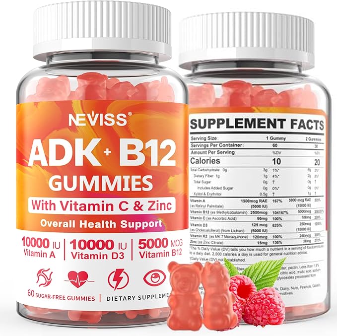 Methylated Multivitamin Women Men Vitamin D3 K2 5000IU / 10000IU B12 5000 mcg 2500mcg K2 (MK-7) 240mcg- ADK+Methyl Vitamin B12 Vegan D3Vitamin ACZinc EyeBoneEnergyImmune Sugar-Free Gummies