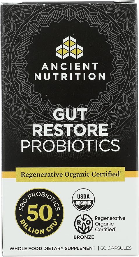 ANCIENT NUTRITION Organic Gut Restore Probiotics 50b 60 CT