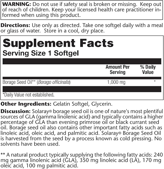 SOLARAY Borage Oil Seed Softgel (Btl-Plastic) 240mg 50ct