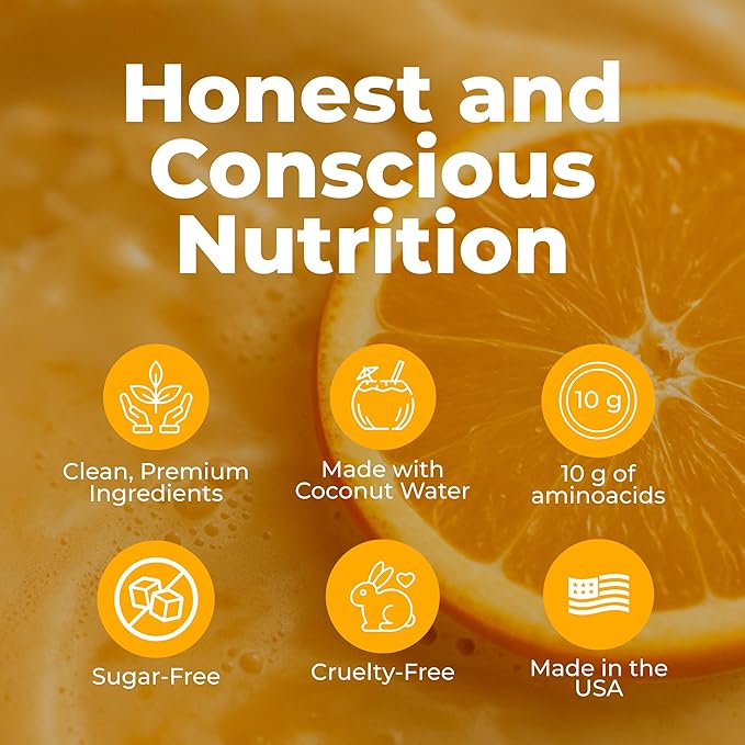 About Time BCAA Hydration Powder Orange Cream with L-Glutamine &amp Electrolytes Non-GMO Gluten Free Monk Fruit Coconut Water 20 Servings