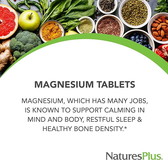NaturesPlus Magnesium - 200 mg 180 Tablets - Vegetarian Gluten Free - 180 Servings